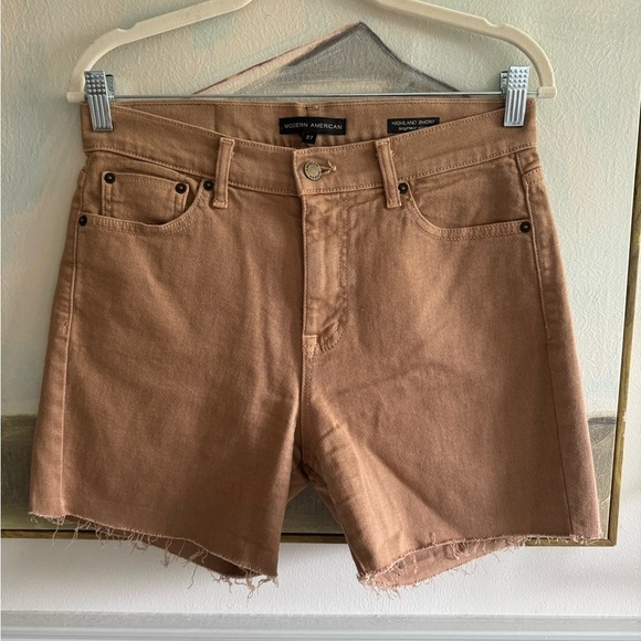 MODERN AMERICAN The Highland Shorts Brown Denim Raw Hem Shorts In Tobacco Sz 27 - Picture 2 of 6